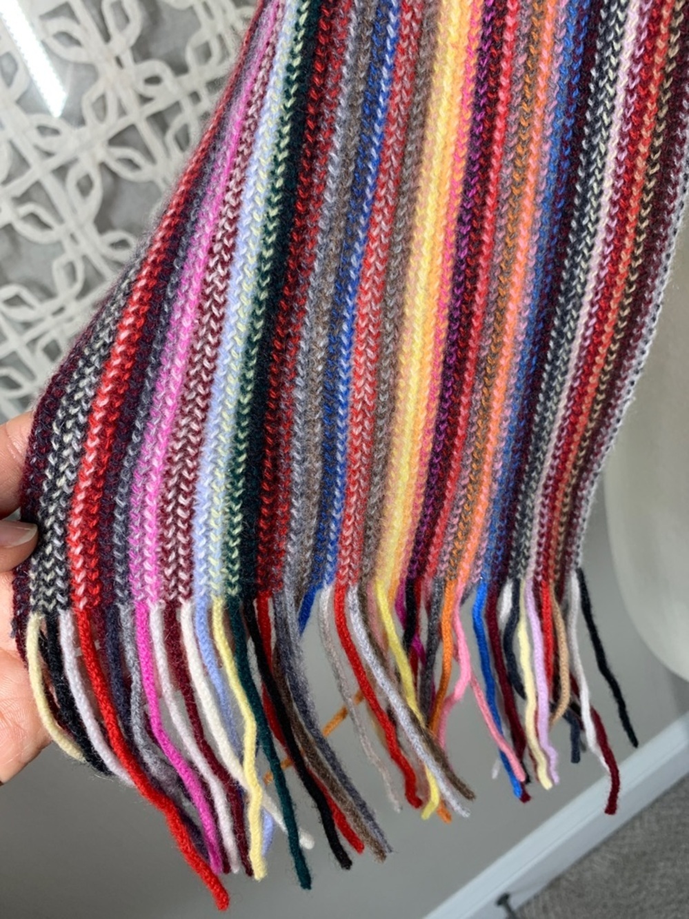 The scarf company made in Scotland 100% cashmere rainbow striped scarf - Picture 5 of 5